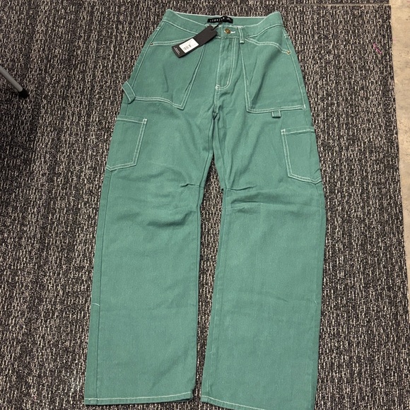 Lioness Pants - Lioness Teal Wide-Leg Carpenter Pants